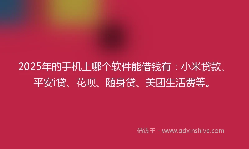 2025年的手机上哪个软件能借钱有：小米贷款、平安i贷、花呗、随身贷、美团生活费等。