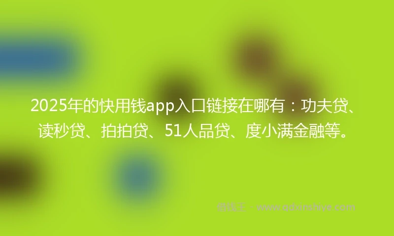2025年的快用钱app入口链接在哪有：功夫贷、读秒贷、拍拍贷、51人品贷、度小满金融等。