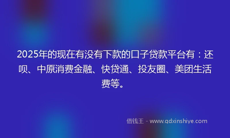2025年的现在有没有下款的口子贷款平台有：还呗、中原消费金融、快贷通、投友圈、美团生活费等。