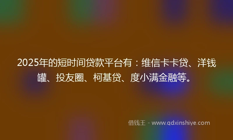 2025年的短时间贷款平台有：维信卡卡贷、洋钱罐、投友圈、柯基贷、度小满金融等。