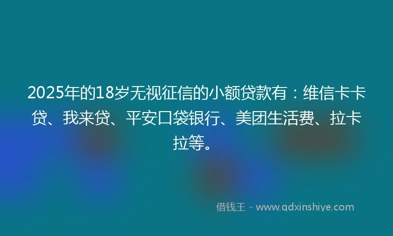 2025年的18岁无视征信的小额贷款有：维信卡卡贷、我来贷、平安口袋银行、美团生活费、拉卡拉等。