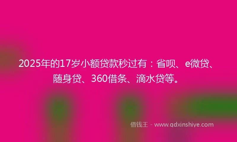 2025年的17岁小额贷款秒过有：省呗、e微贷、随身贷、360借条、滴水贷等。