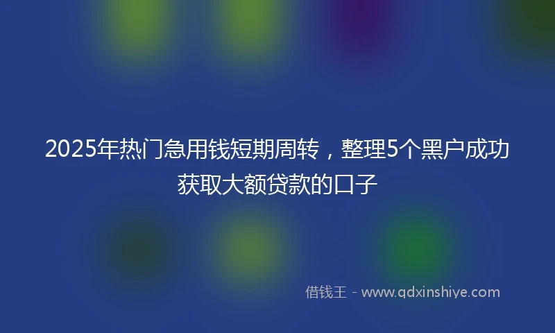 2025年热门急用钱短期周转，整理5个黑户成功获取大额贷款的口子
