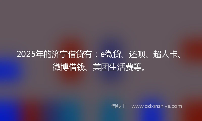 2025年的济宁借贷有：e微贷、还呗、超人卡、微博借钱、美团生活费等。