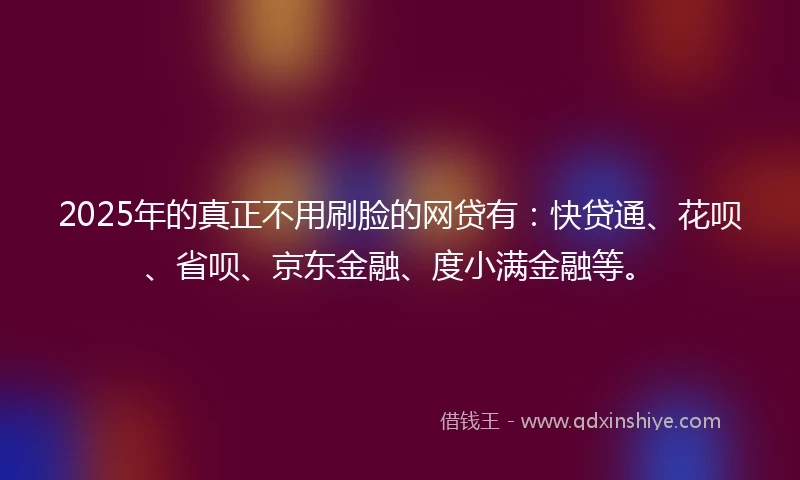 2025年的真正不用刷脸的网贷有：快贷通、花呗、省呗、京东金融、度小满金融等。
