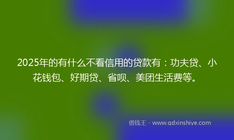 2025年的有什么不看信用的贷款有：功夫贷、小花钱包、好期贷、省呗、美团生活费等。