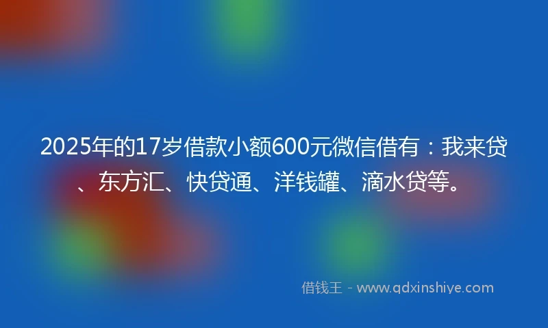 2025年的17岁借款小额600元微信借有：我来贷、东方汇、快贷通、洋钱罐、滴水贷等。