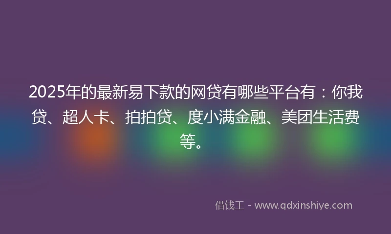 2025年的最新易下款的网贷有哪些平台有：你我贷、超人卡、拍拍贷、度小满金融、美团生活费等。