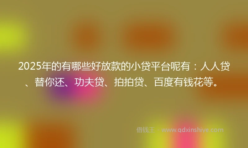 2025年的有哪些好放款的小贷平台呢有：人人贷、替你还、功夫贷、拍拍贷、百度有钱花等。