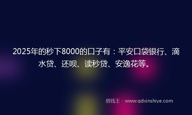 2025年的秒下8000的口子有：平安口袋银行、滴水贷、还呗、读秒贷、安逸花等。