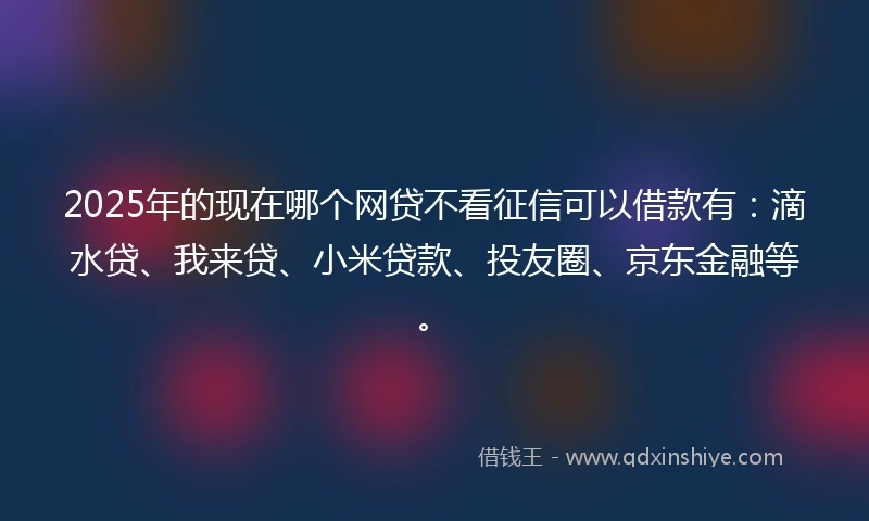2025年的现在哪个网贷不看征信可以借款有：滴水贷、我来贷、小米贷款、投友圈、京东金融等。