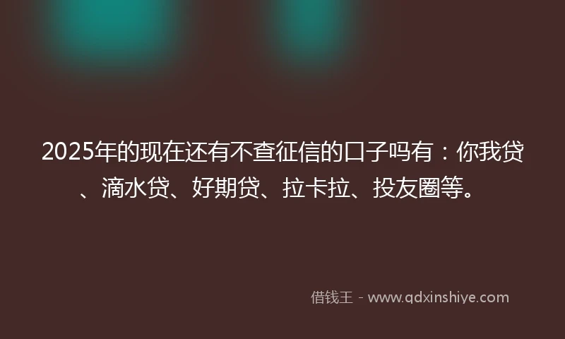 2025年的现在还有不查征信的口子吗有：你我贷、滴水贷、好期贷、拉卡拉、投友圈等。