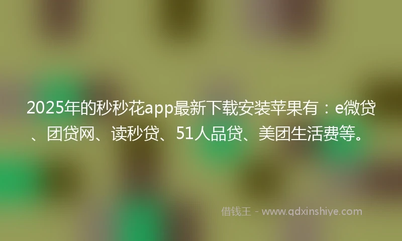 2025年的秒秒花app最新下载安装苹果有：e微贷、团贷网、读秒贷、51人品贷、美团生活费等。