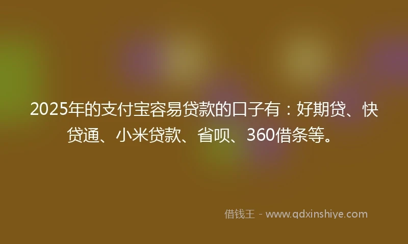 2025年的支付宝容易贷款的口子有：好期贷、快贷通、小米贷款、省呗、360借条等。