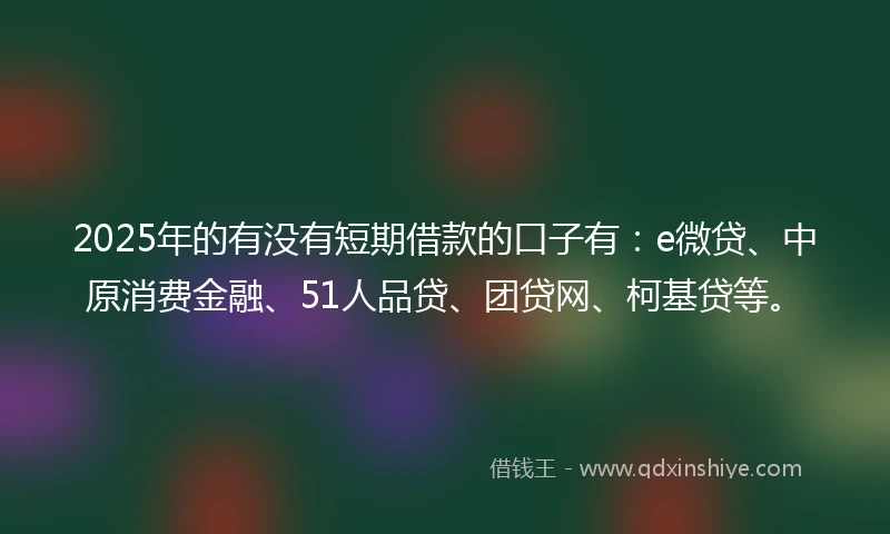 2025年的有没有短期借款的口子有：e微贷、中原消费金融、51人品贷、团贷网、柯基贷等。