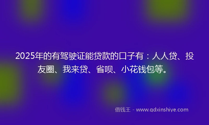 2025年的有驾驶证能贷款的口子有：人人贷、投友圈、我来贷、省呗、小花钱包等。