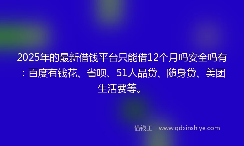 2025年的最新借钱平台只能借12个月吗安全吗有：百度有钱花、省呗、51人品贷、随身贷、美团生活费等。