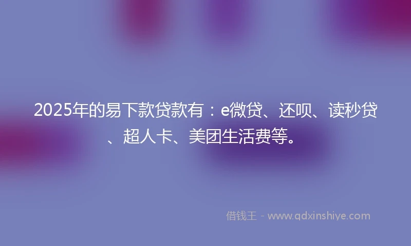 2025年的易下款贷款有：e微贷、还呗、读秒贷、超人卡、美团生活费等。