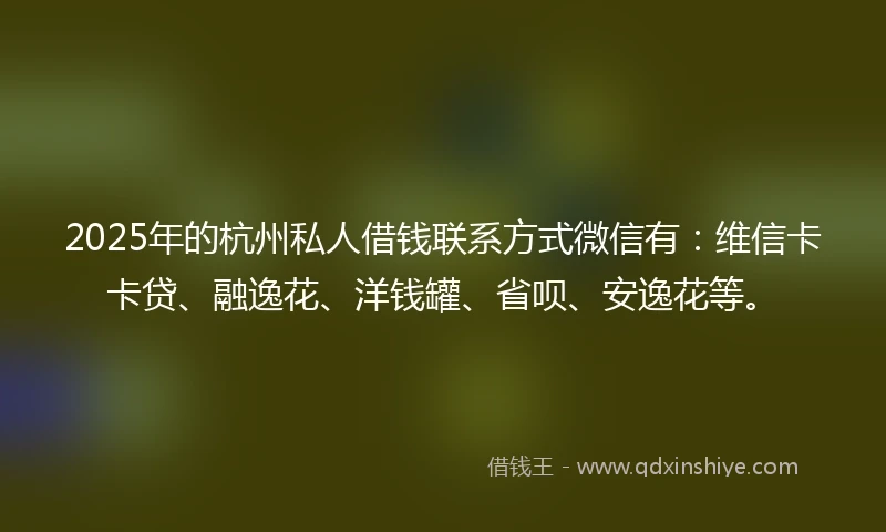 2025年的杭州私人借钱联系方式微信有：维信卡卡贷、融逸花、洋钱罐、省呗、安逸花等。