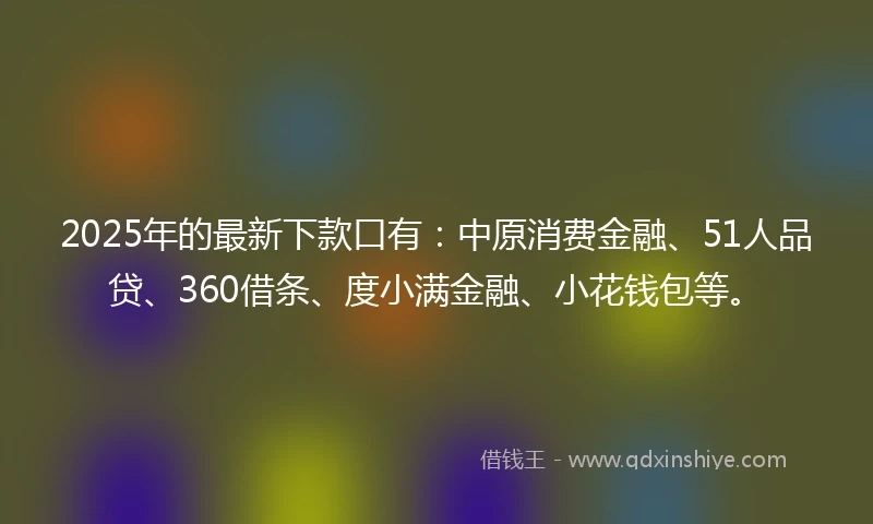 2025年的最新下款口有：中原消费金融、51人品贷、360借条、度小满金融、小花钱包等。