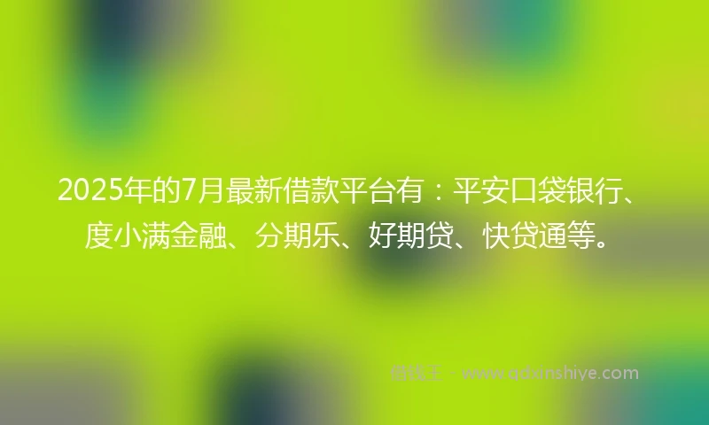 2025年的7月最新借款平台有：平安口袋银行、度小满金融、分期乐、好期贷、快贷通等。