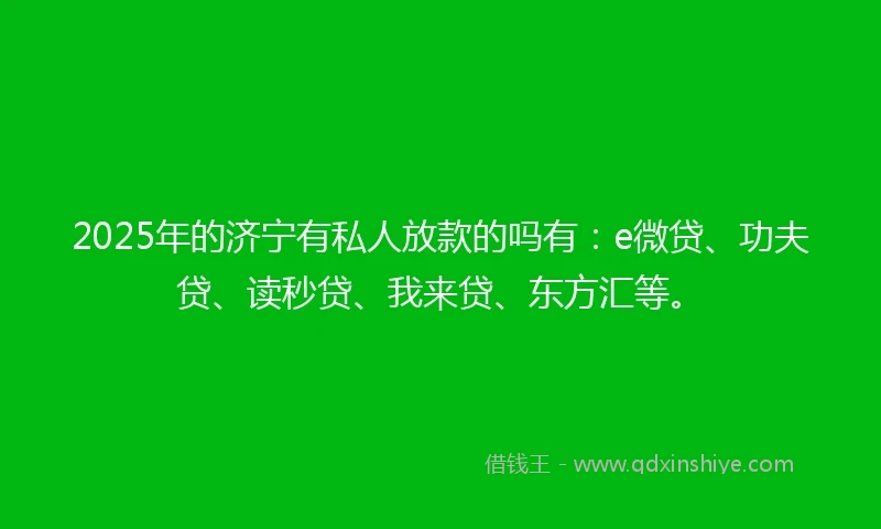 2025年的济宁有私人放款的吗有：e微贷、功夫贷、读秒贷、我来贷、东方汇等。