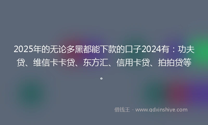 2025年的无论多黑都能下款的口子2024有：功夫贷、维信卡卡贷、东方汇、信用卡贷、拍拍贷等。
