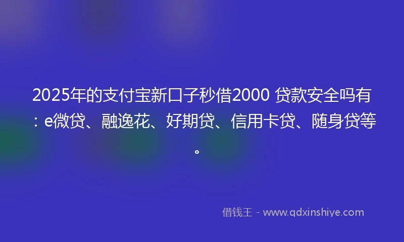 2025年的支付宝新口子秒借2000 贷款安全吗有：e微贷、融逸花、好期贷、信用卡贷、随身贷等。