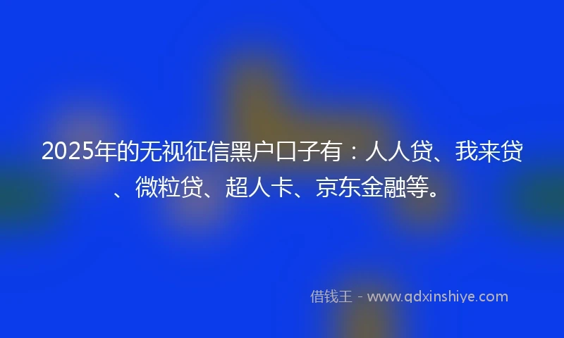 2025年的无视征信黑户口子有：人人贷、我来贷、微粒贷、超人卡、京东金融等。