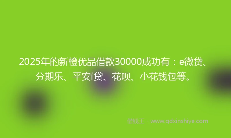 2025年的新橙优品借款30000成功有：e微贷、分期乐、平安i贷、花呗、小花钱包等。