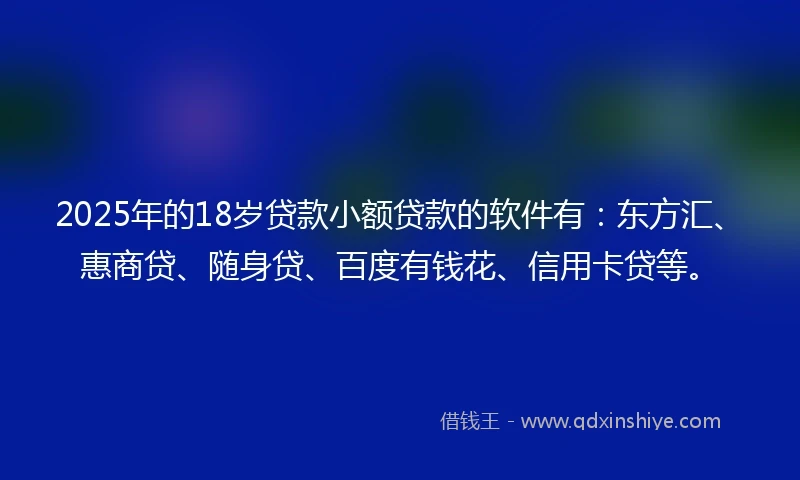 2025年的18岁贷款小额贷款的软件有：东方汇、惠商贷、随身贷、百度有钱花、信用卡贷等。