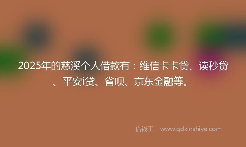 2025年的慈溪个人借款有：维信卡卡贷、读秒贷、平安i贷、省呗、京东金融等。