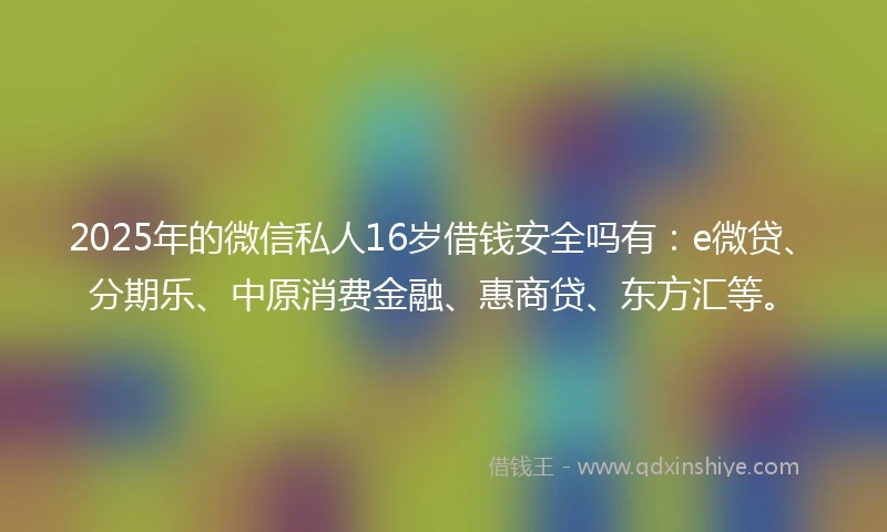 2025年的微信私人16岁借钱安全吗有：e微贷、分期乐、中原消费金融、惠商贷、东方汇等。