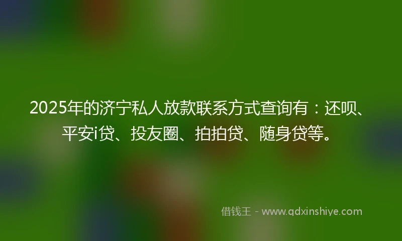 2025年的济宁私人放款联系方式查询有：还呗、平安i贷、投友圈、拍拍贷、随身贷等。