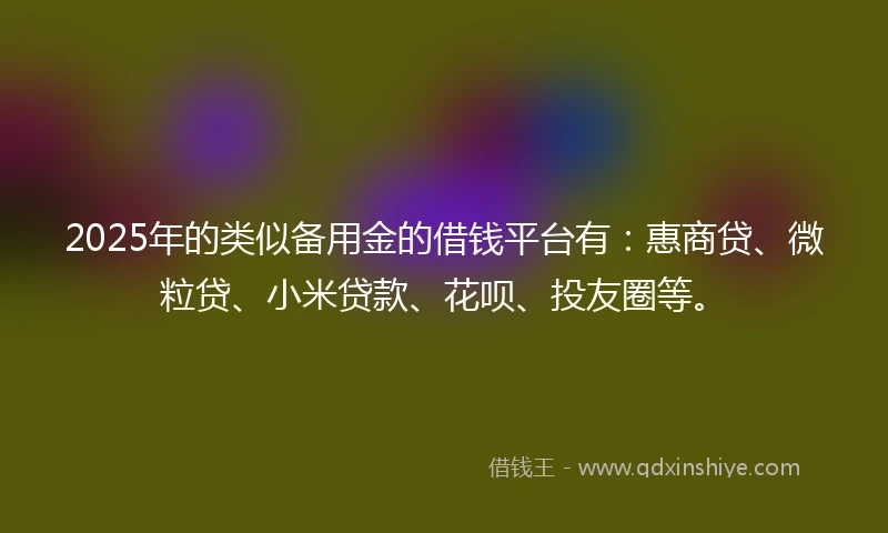 2025年的类似备用金的借钱平台有：惠商贷、微粒贷、小米贷款、花呗、投友圈等。