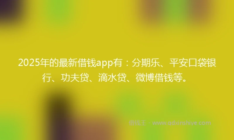 2025年的最新借钱app有：分期乐、平安口袋银行、功夫贷、滴水贷、微博借钱等。