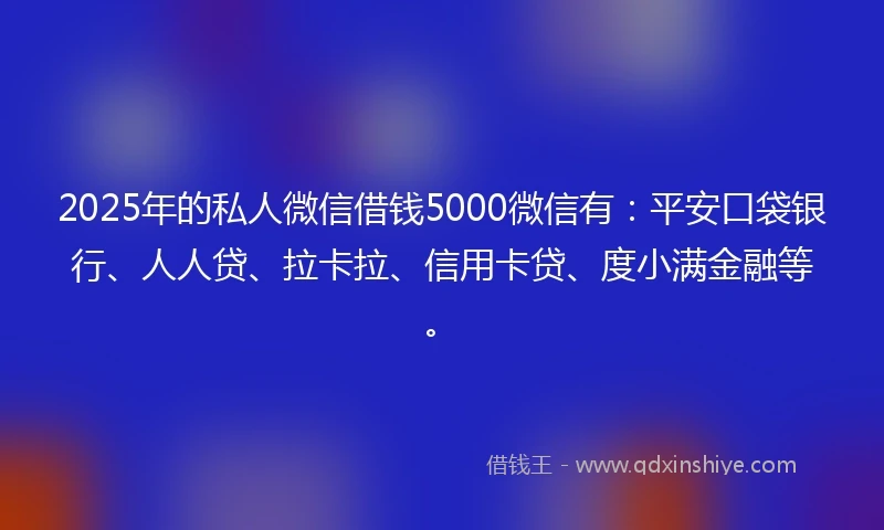 2025年的私人微信借钱5000微信有：平安口袋银行、人人贷、拉卡拉、信用卡贷、度小满金融等。