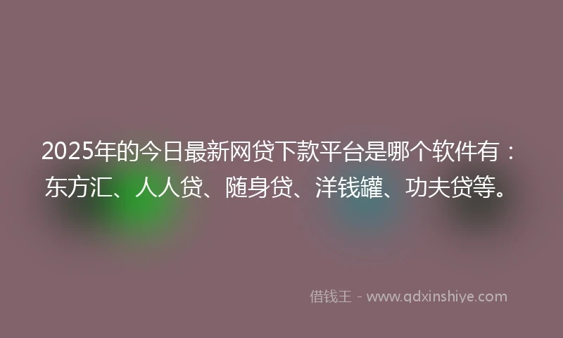 2025年的今日最新网贷下款平台是哪个软件有：东方汇、人人贷、随身贷、洋钱罐、功夫贷等。