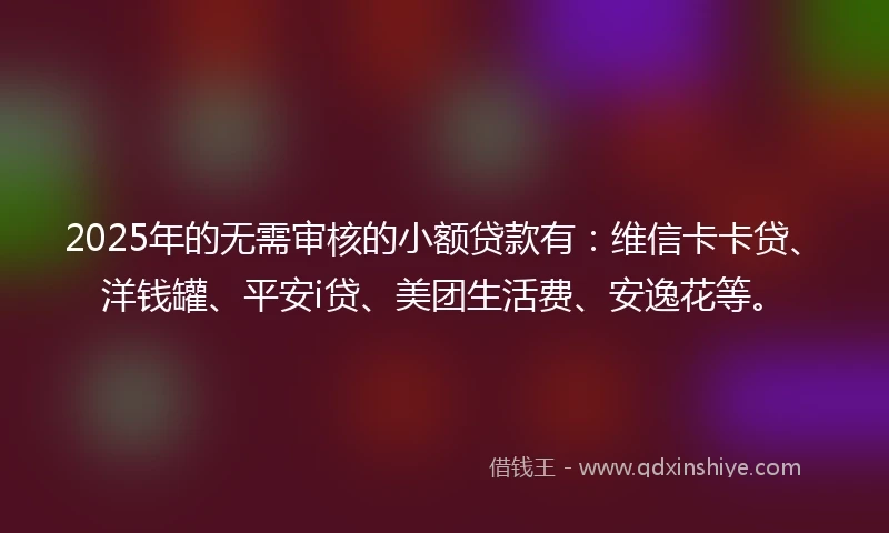 2025年的无需审核的小额贷款有：维信卡卡贷、洋钱罐、平安i贷、美团生活费、安逸花等。