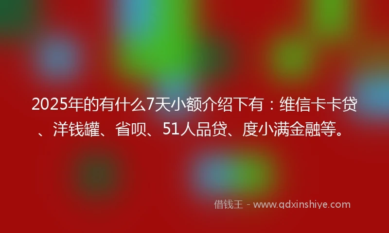 2025年的有什么7天小额介绍下有：维信卡卡贷、洋钱罐、省呗、51人品贷、度小满金融等。