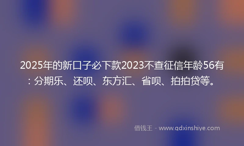 2025年的新口子必下款2023不查征信年龄56有：分期乐、还呗、东方汇、省呗、拍拍贷等。