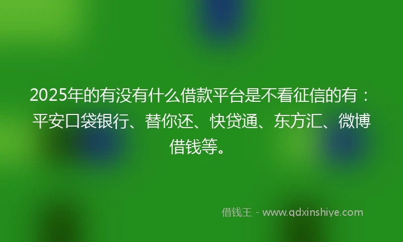 2025年的有没有什么借款平台是不看征信的有：平安口袋银行、替你还、快贷通、东方汇、微博借钱等。