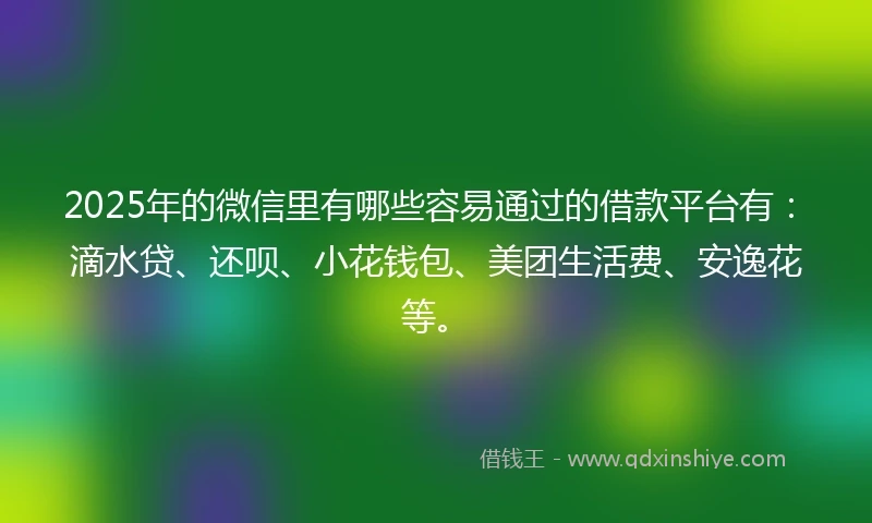 2025年的微信里有哪些容易通过的借款平台有：滴水贷、还呗、小花钱包、美团生活费、安逸花等。