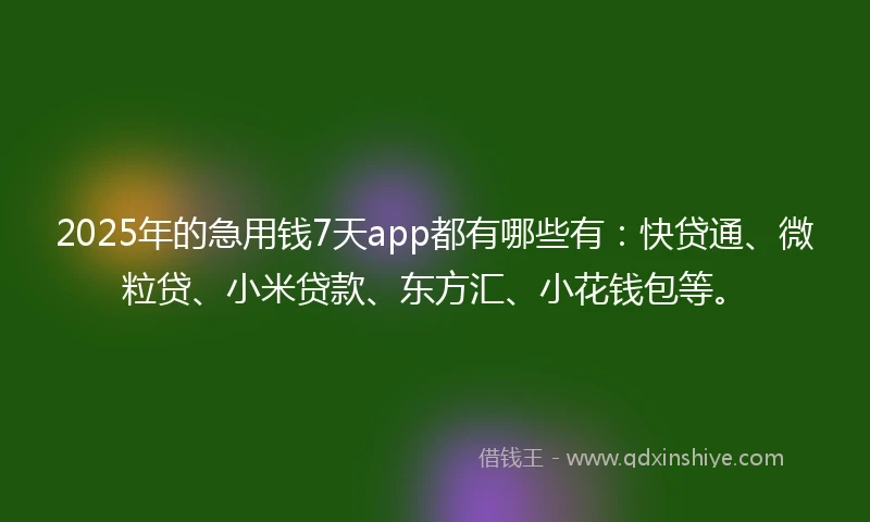 2025年的急用钱7天app都有哪些有：快贷通、微粒贷、小米贷款、东方汇、小花钱包等。