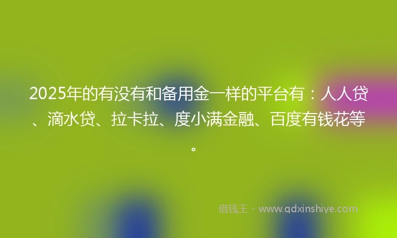 2025年的有没有和备用金一样的平台有：人人贷、滴水贷、拉卡拉、度小满金融、百度有钱花等。