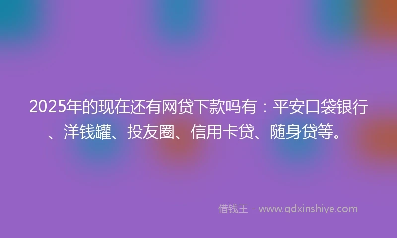 2025年的现在还有网贷下款吗有：平安口袋银行、洋钱罐、投友圈、信用卡贷、随身贷等。