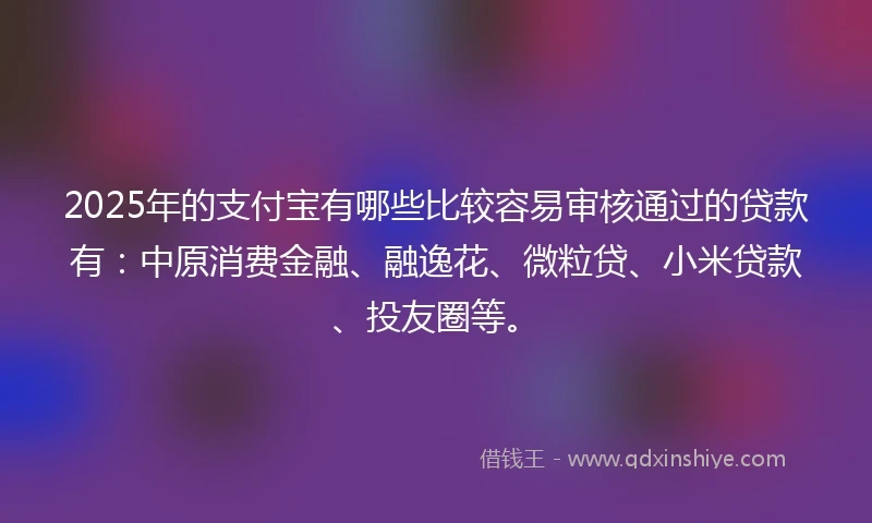 2025年的支付宝有哪些比较容易审核通过的贷款有：中原消费金融、融逸花、微粒贷、小米贷款、投友圈等。