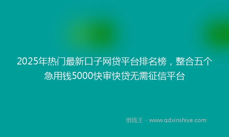 2025年热门最新口子网贷平台排名榜，整合五个急用钱5000快审快贷无需征信平台