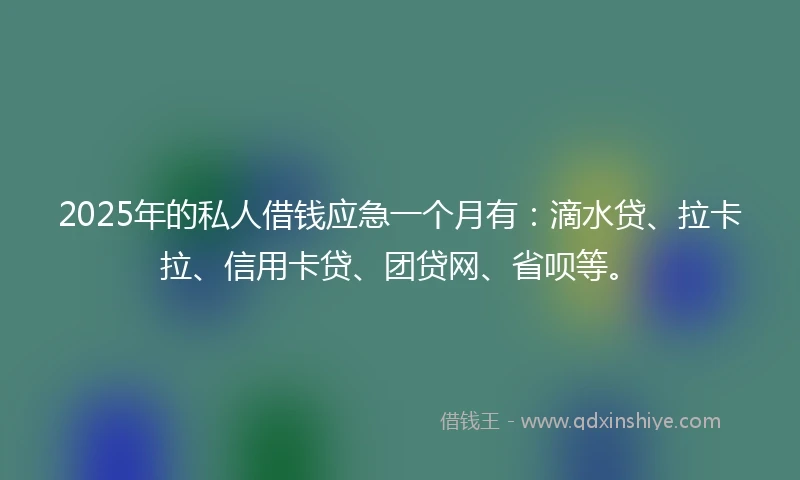 2025年的私人借钱应急一个月有：滴水贷、拉卡拉、信用卡贷、团贷网、省呗等。