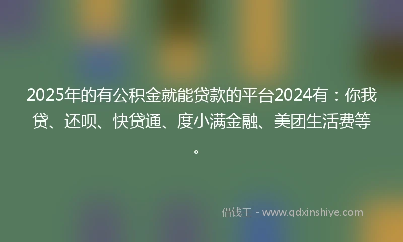 2025年的有公积金就能贷款的平台2024有：你我贷、还呗、快贷通、度小满金融、美团生活费等。